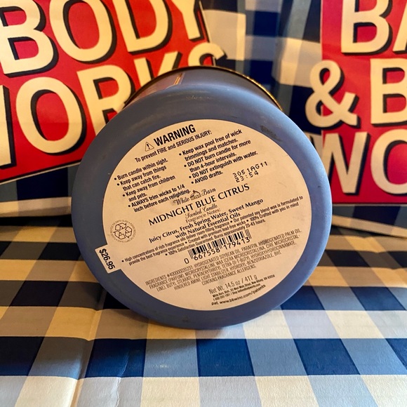 Midnight Blue Citrus 3 Wick Candle Bath and Body Works White Barn NEW Label - Picture 3 of 3